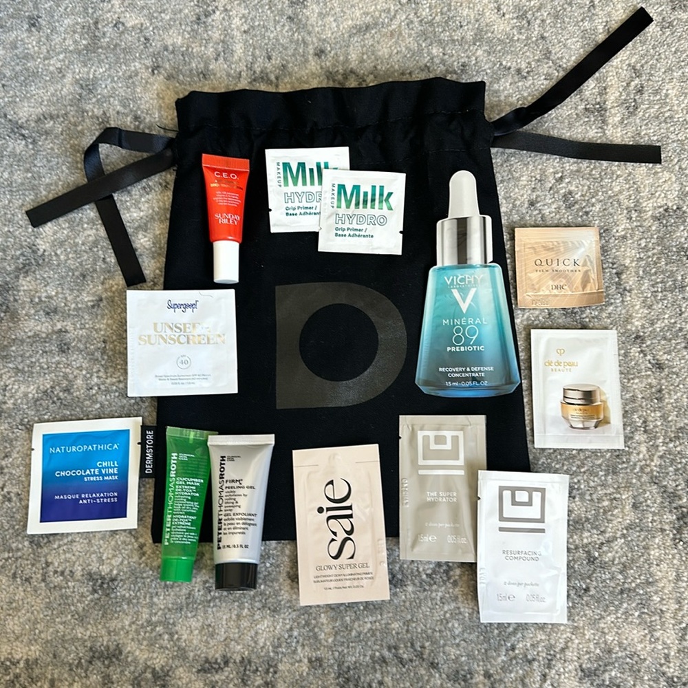 Dermstore various luxury Skincare samples plus black pouch
